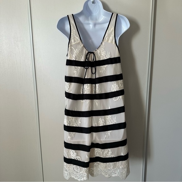 BCBG MAXAZRIA Augustin Antique White Black Striped Lace Trapeze Dress-Size Small - Picture 4 of 10
